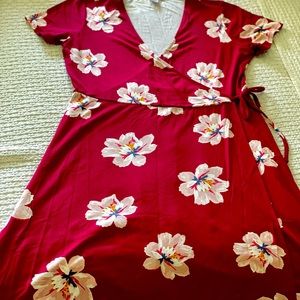 Old Navy faux wrap red flower dress